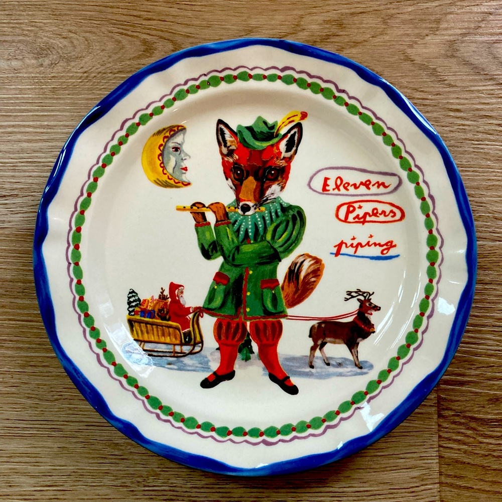 Anthropologie Nathalie Lete 12 Days of Christmas Plate 11 Eleven Pipers Piping